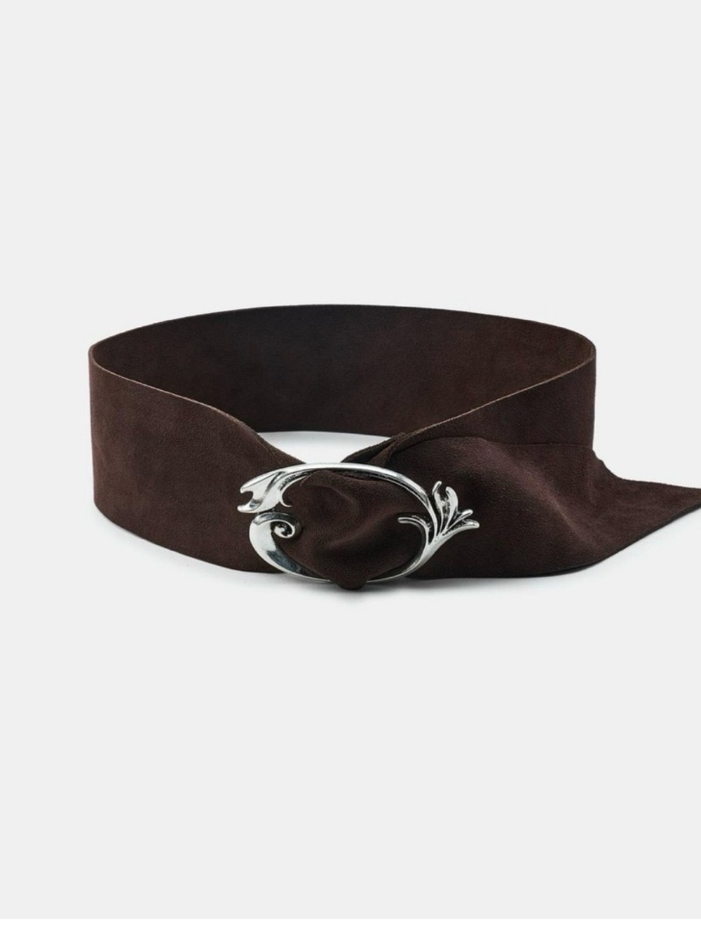 Zara brown suede ornate buckle belt. US 34